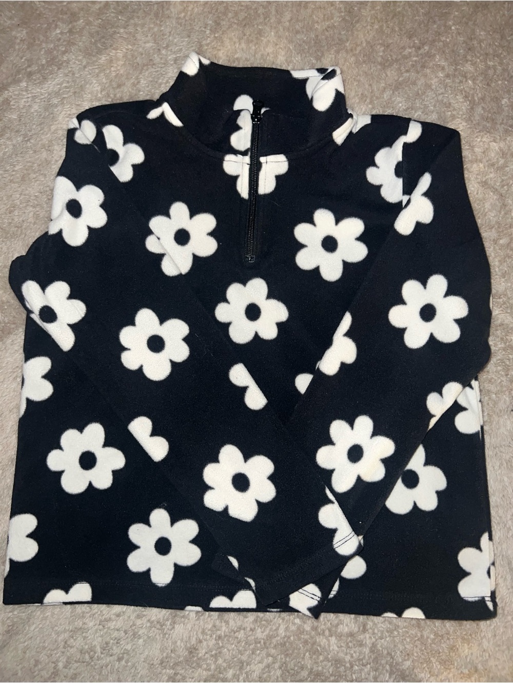 Place Black & White Daisy Half-Zip Fleece Pullover